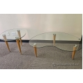 Set of Glass Top Coffee and End Tables w/ Wood Legs